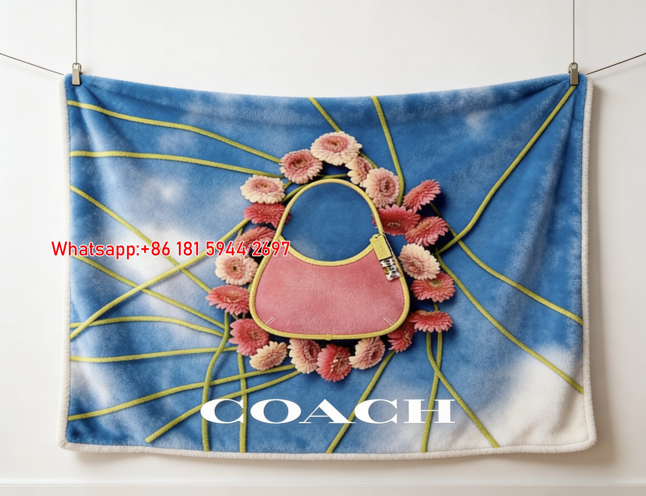 Coach Pink Bag Floral Print Flannel Throw Blanket for Sofa C104